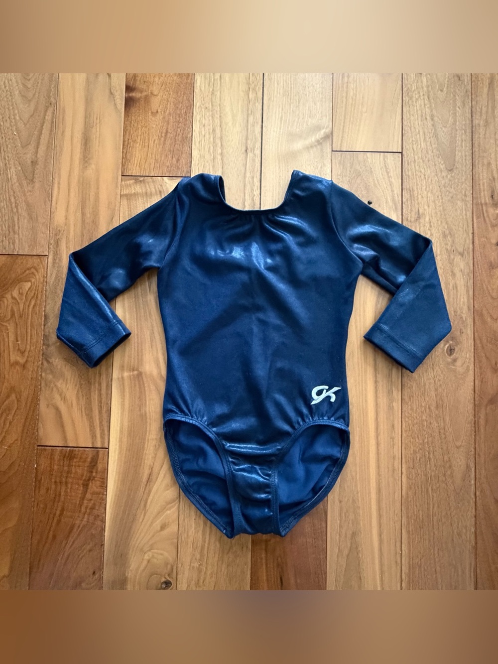 GK Navy Shiny Competition Gymnastics Leotard 3/4 Sleeve Child S/M